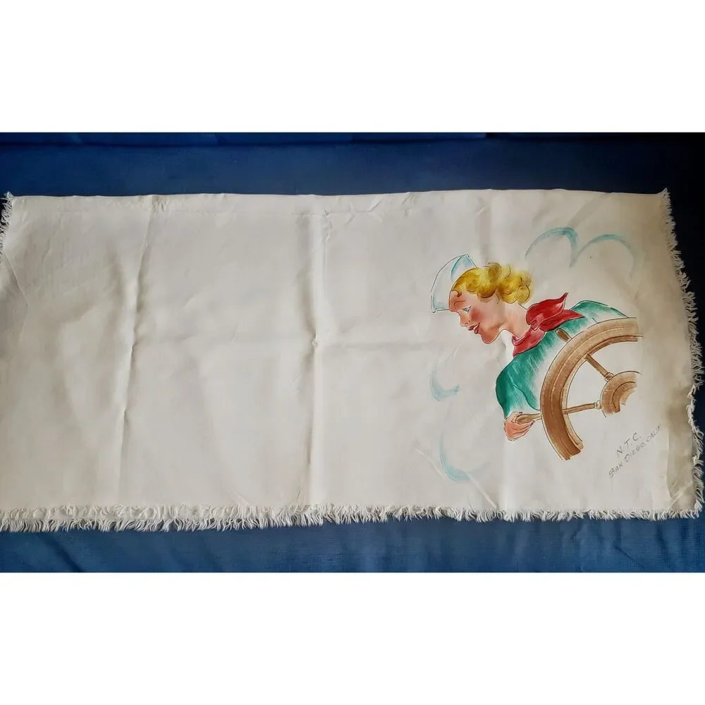 Vintage San Diego Naval Training Center Souvenir Scarf Military Collectible